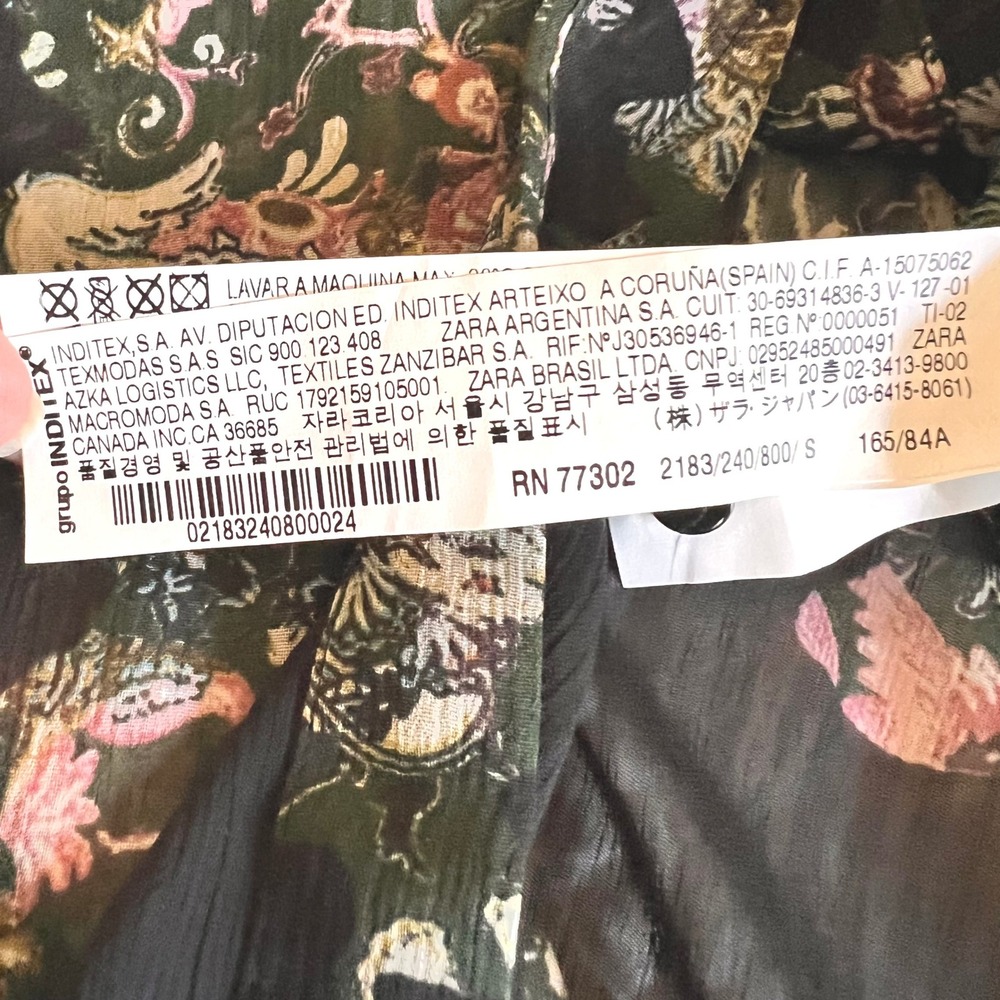Zara Woman Sheer Floral Midi Shirt Dress Black Green Long Sleeve Lagenlook Small - Picture 8 of 12